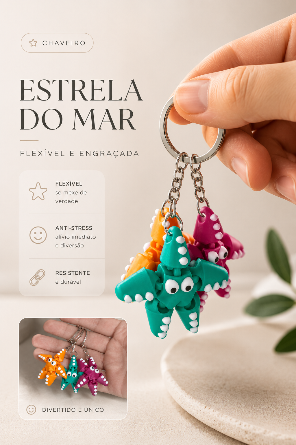 Flexible Anti-Stress Starfish Keychain